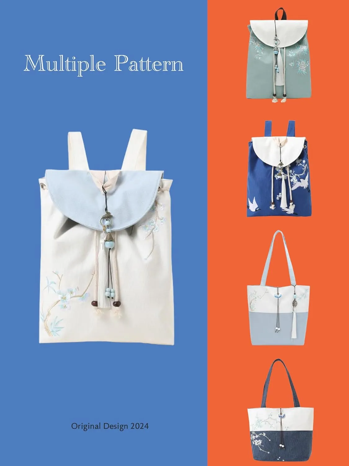 MAZEXY Elegant Vintage Silk Pattern Backpack Purse with Pendant and Tassels