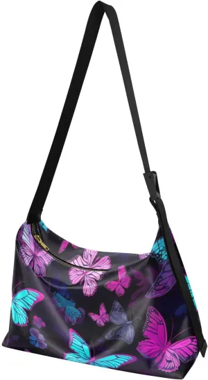 MCHIVER Colorful Butterflies Hobo Shoulder Bag for Women Men PU Leather Crossbody Bag Slouchy Tote Handbags for Working Traveling Shopping