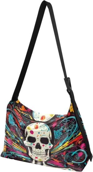 MCHIVER Colorful Skeleton Skull Hobo Shoulder Bag for Women Men PU Leather Crossbody Bag Slouchy Tote Handbags for Traveling Shopping Working