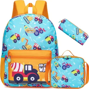 Meetbelify Backpacks for Boys School Backpacks with Lunch Box Pencil Case Kids Canvas Travel Bag for Elementary Student