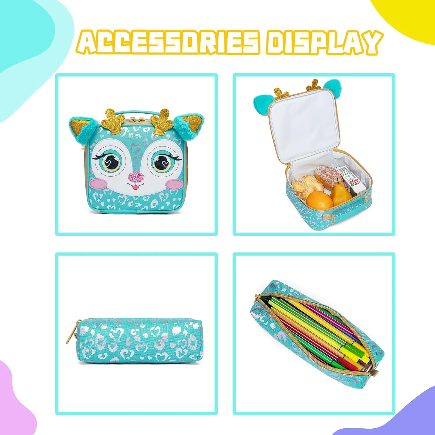 Meetbelify Backpacks for Girls School Backpacks with Lunch Box for Elementary Preschool Students Girls Backpacks Ages 8-10 Kids Travel Backpack 3 in 1 Bookbag Set for Girls, Deer