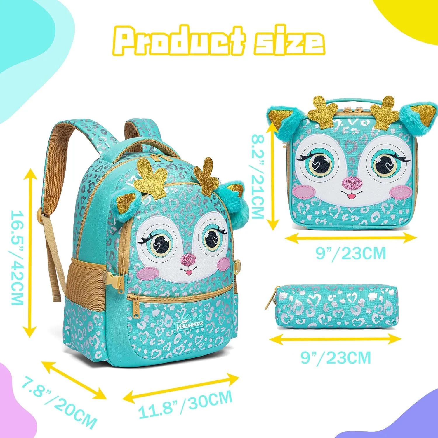 Meetbelify Backpacks for Girls School Backpacks with Lunch Box for Elementary Preschool Students Girls Backpacks Ages 8-10 Kids Travel Backpack 3 in 1 Bookbag Set for Girls, Deer