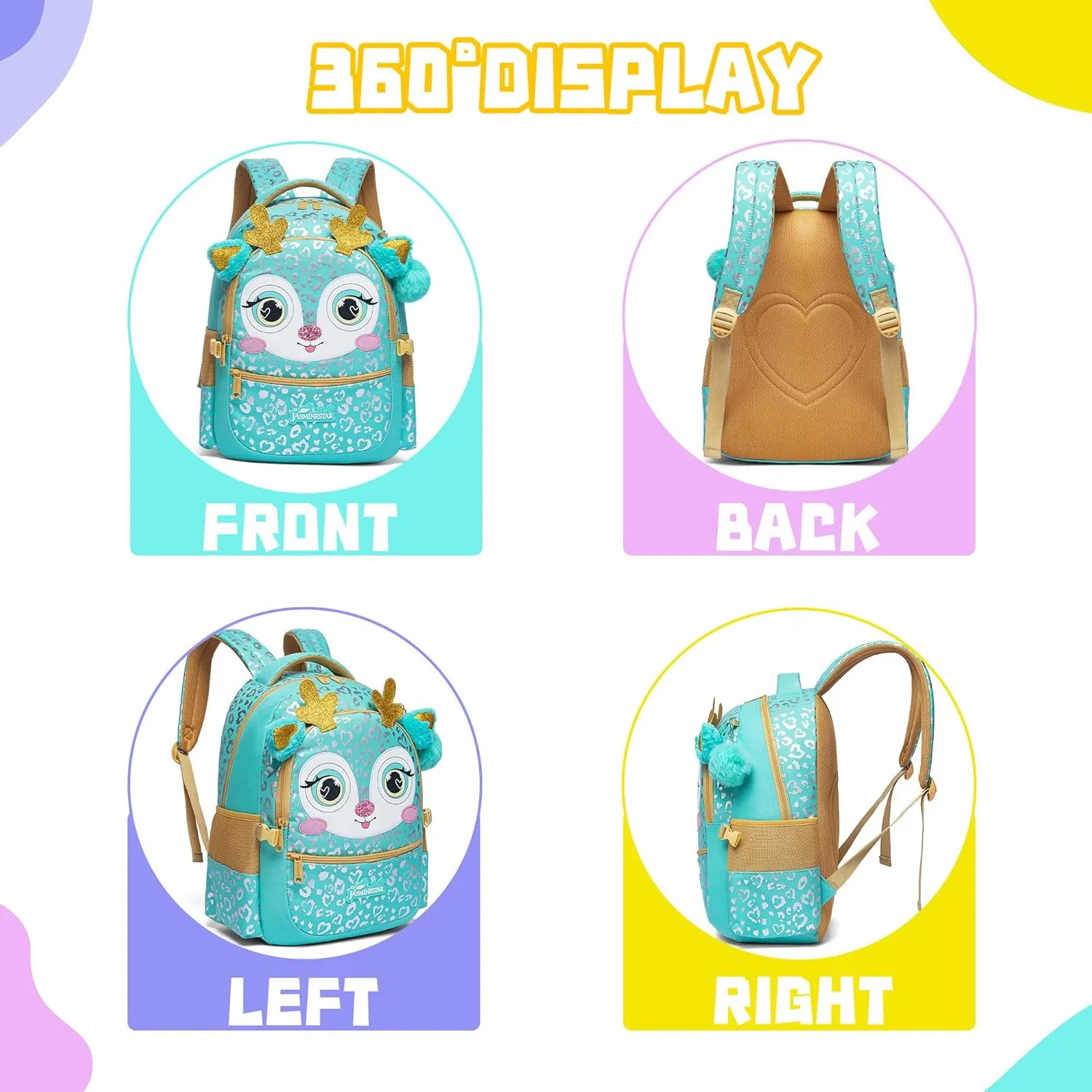 Meetbelify Backpacks for Girls School Backpacks with Lunch Box for Elementary Preschool Students Girls Backpacks Ages 8-10 Kids Travel Backpack 3 in 1 Bookbag Set for Girls, Deer