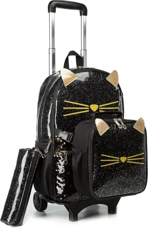 Meetbelify Girls Rolling Backpack Sequin Rolling Backpacks with Wheels for Girls for Elementary School Bag