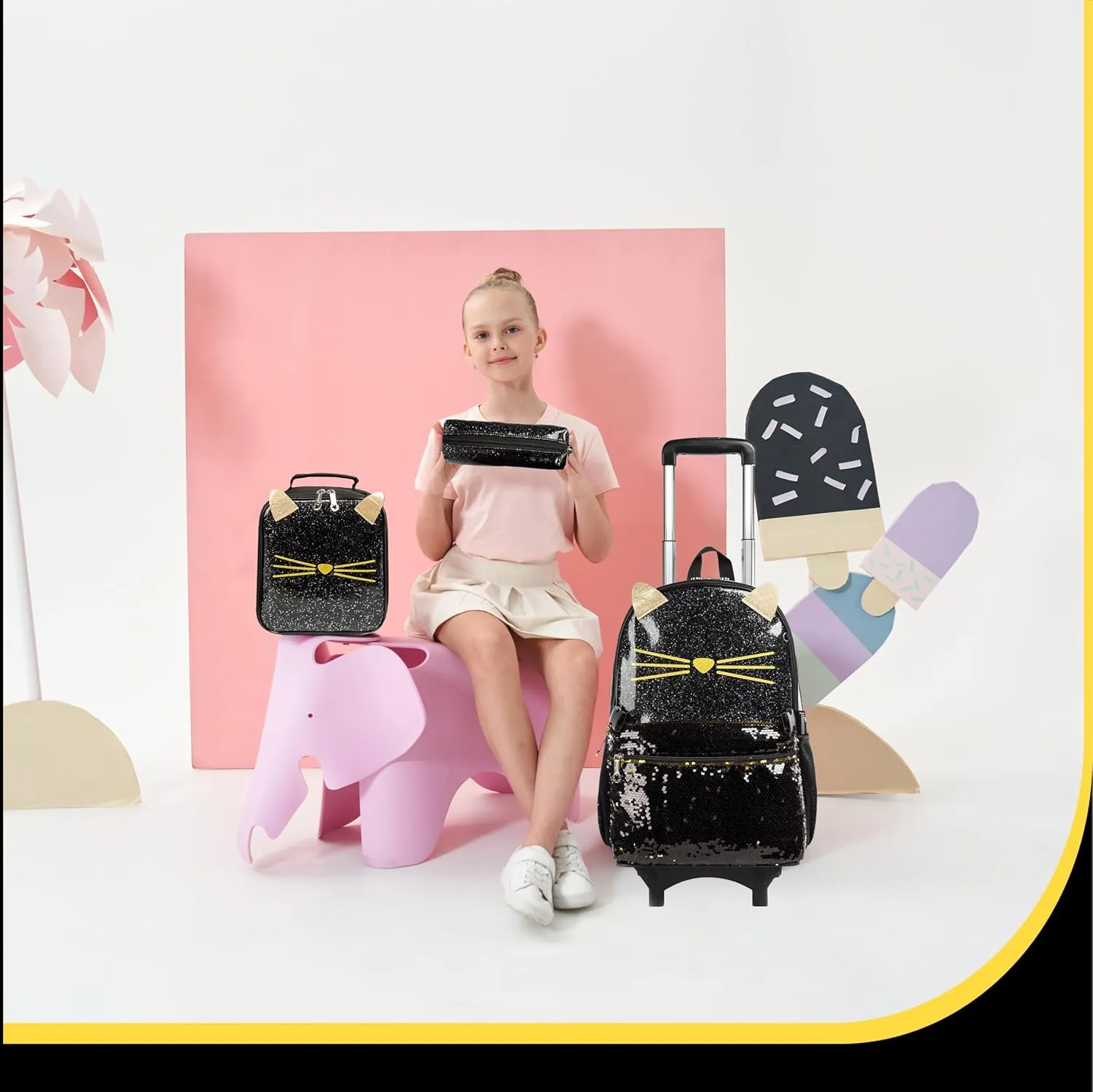 Meetbelify Girls Rolling Backpack Sequin Rolling Backpacks with Wheels for Girls for Elementary School Bag