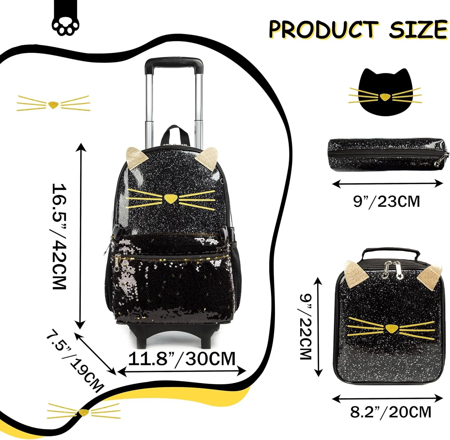 Meetbelify Girls Rolling Backpack Sequin Rolling Backpacks with Wheels for Girls for Elementary School Bag