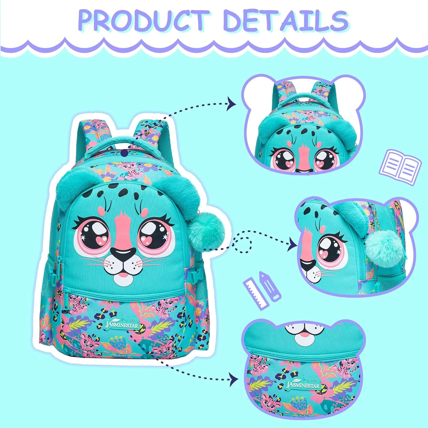 Meetbelify Kids Backpacks for Girls School Bag Cute Girls Backpacks Ages 8-10 with Lunch Box Bookbag Set Travel Backpack for Elementary Preschool Students