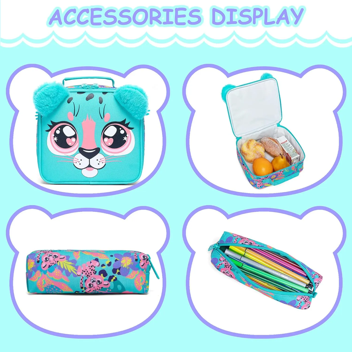 Meetbelify Kids Backpacks for Girls School Bag Cute Girls Backpacks Ages 8-10 with Lunch Box Bookbag Set Travel Backpack for Elementary Preschool Students