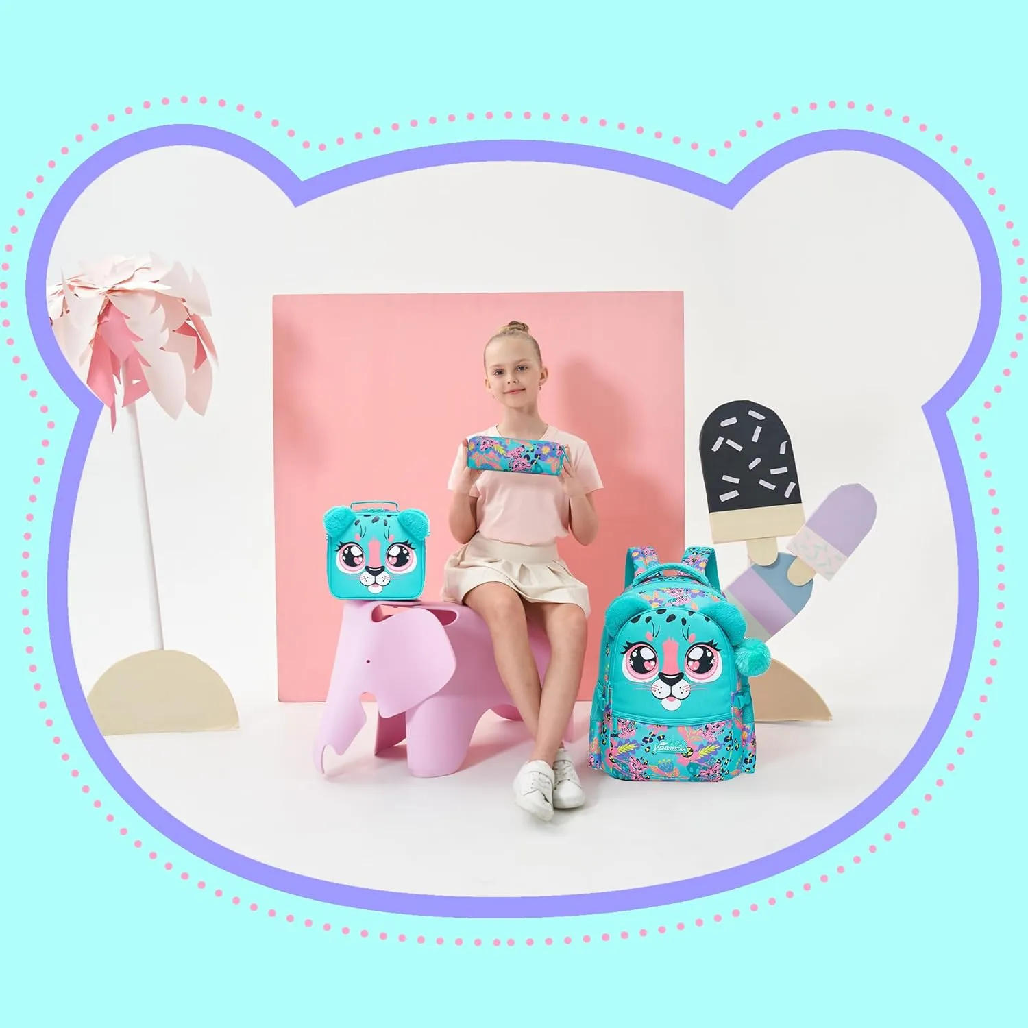 Meetbelify Kids Backpacks for Girls School Bag Cute Girls Backpacks Ages 8-10 with Lunch Box Bookbag Set Travel Backpack for Elementary Preschool Students