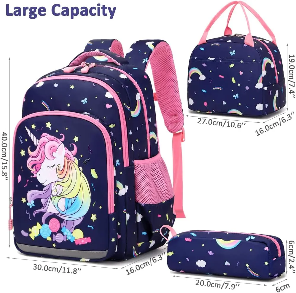 Meisohua Girls School Backpack Set Unicorn Backpack Lightweight Kids School Bookbag Girls Casual Daypack