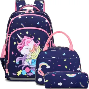 Meisohua Girls School Backpack Set Unicorn Backpack Lightweight Kids School Bookbag Girls Casual Daypack