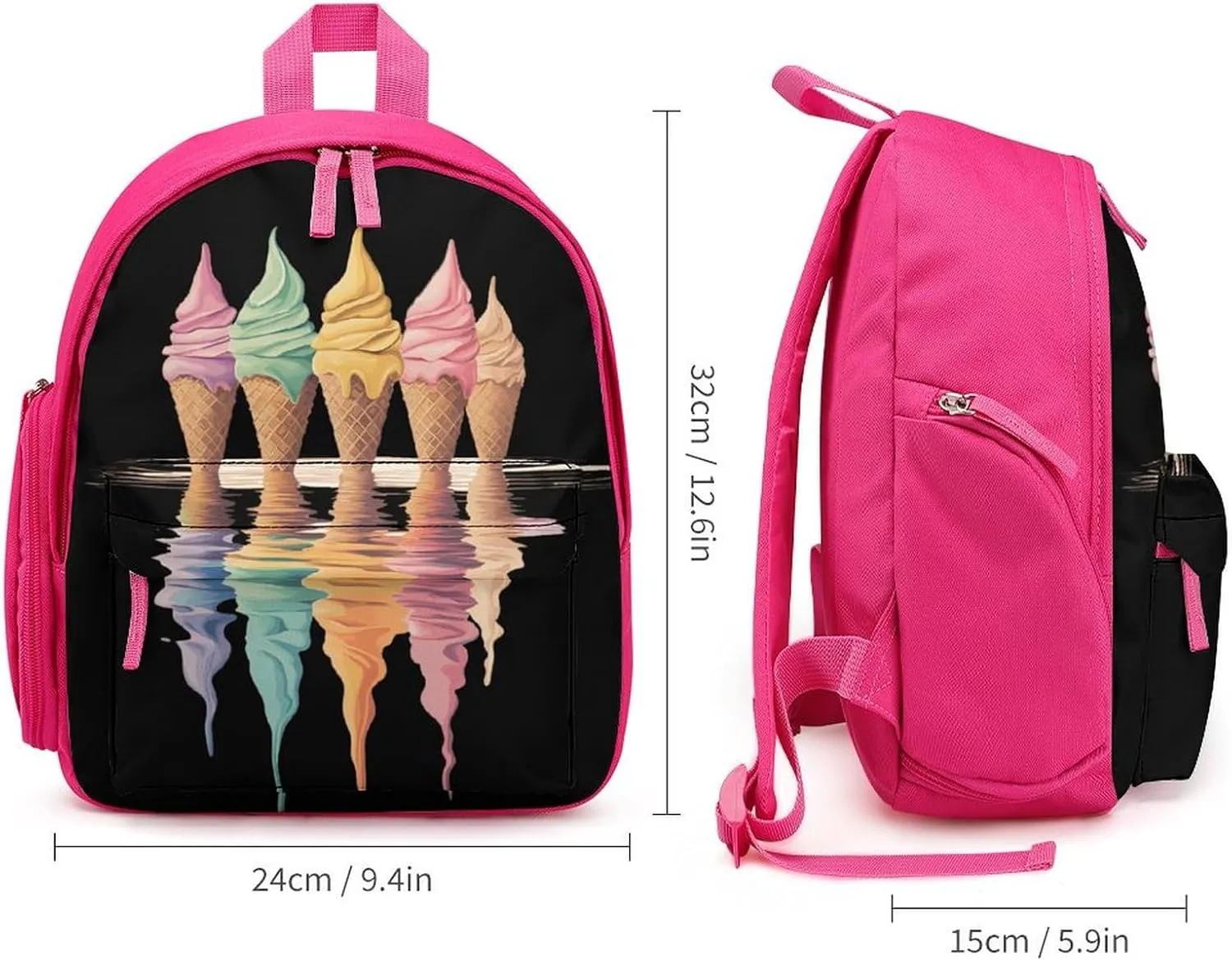 Melting Ice Cream Cones Cute Backpack Shoulders Bag Casual Daypacks Travel Back Pack for Camping Hiking Pink-style