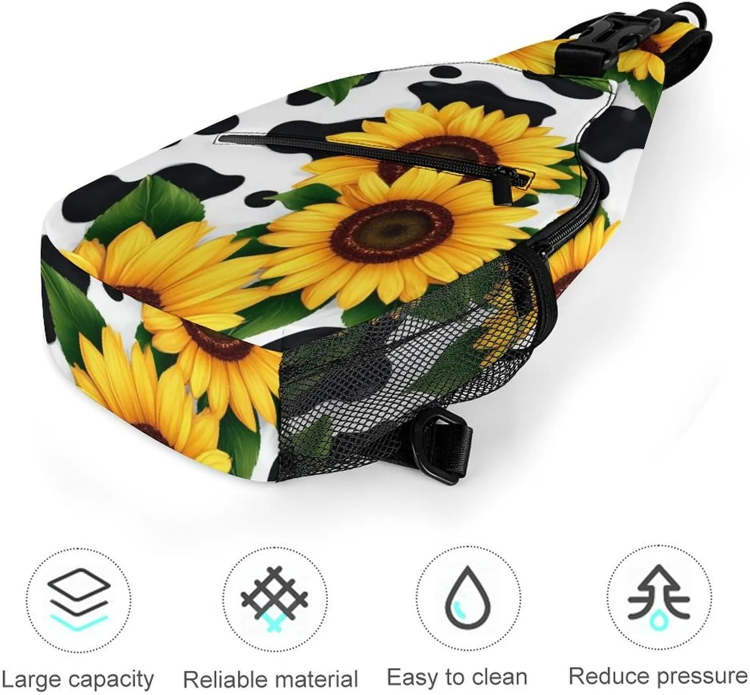 Men & Women Sling Backpack Satchel Bookbags Travel Rucksack Daypack - Multipurpose Anti-Theft Tool Backpack, Crossbody Chest Rucksack, 80S Vintage Sunflower Cow Print