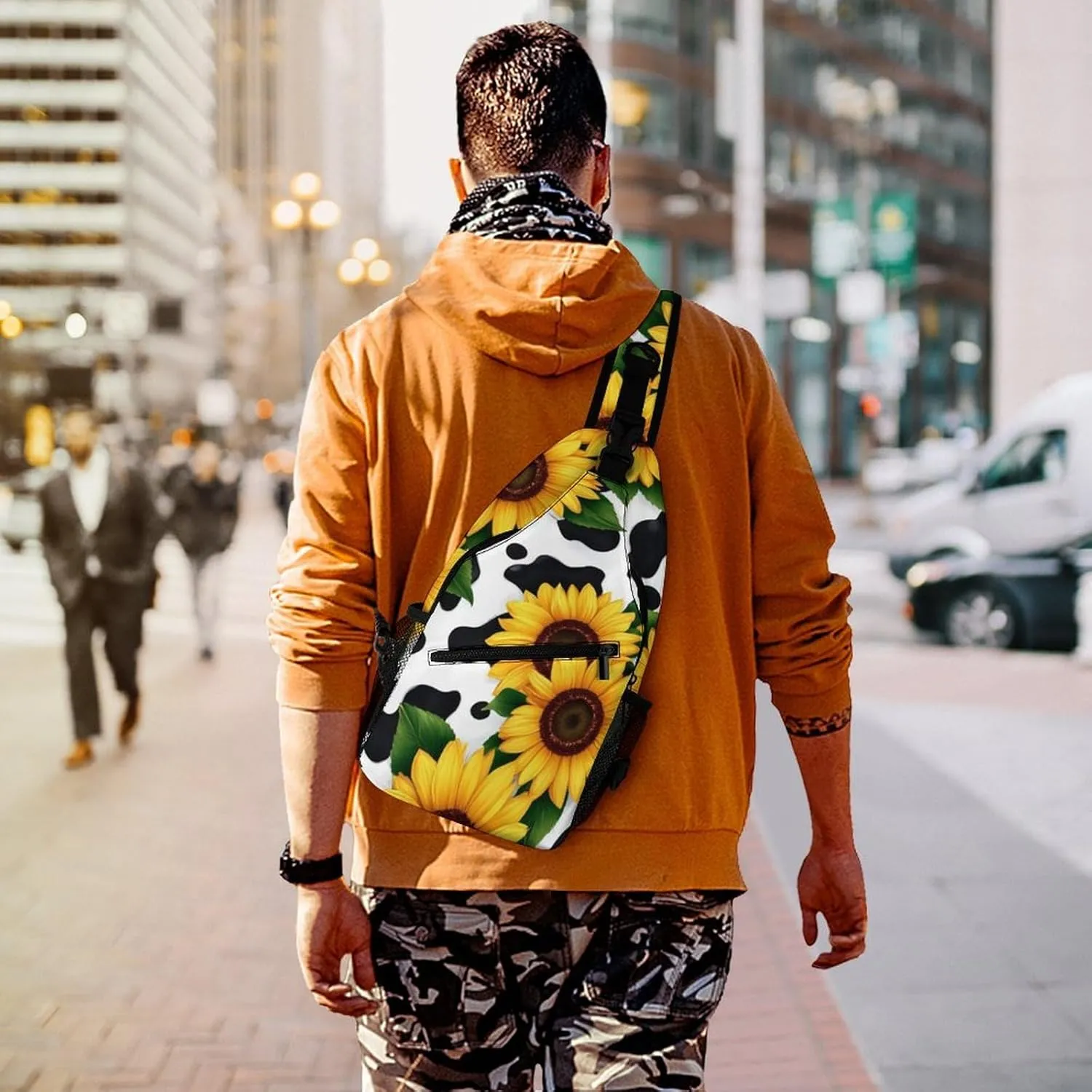 Men & Women Sling Backpack Satchel Bookbags Travel Rucksack Daypack - Multipurpose Anti-Theft Tool Backpack, Crossbody Chest Rucksack, 80S Vintage Sunflower Cow Print