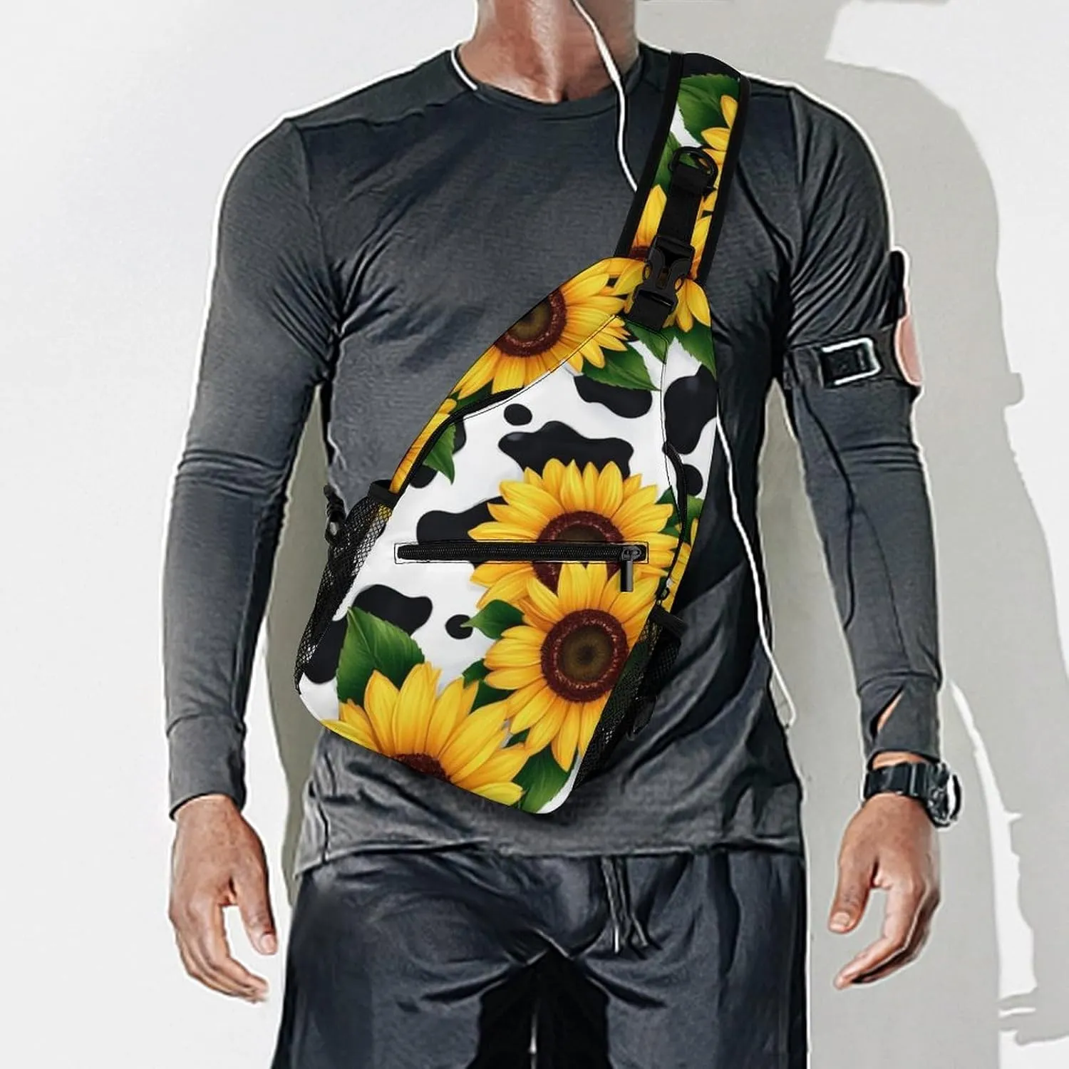 Men & Women Sling Backpack Satchel Bookbags Travel Rucksack Daypack - Multipurpose Anti-Theft Tool Backpack, Crossbody Chest Rucksack, 80S Vintage Sunflower Cow Print