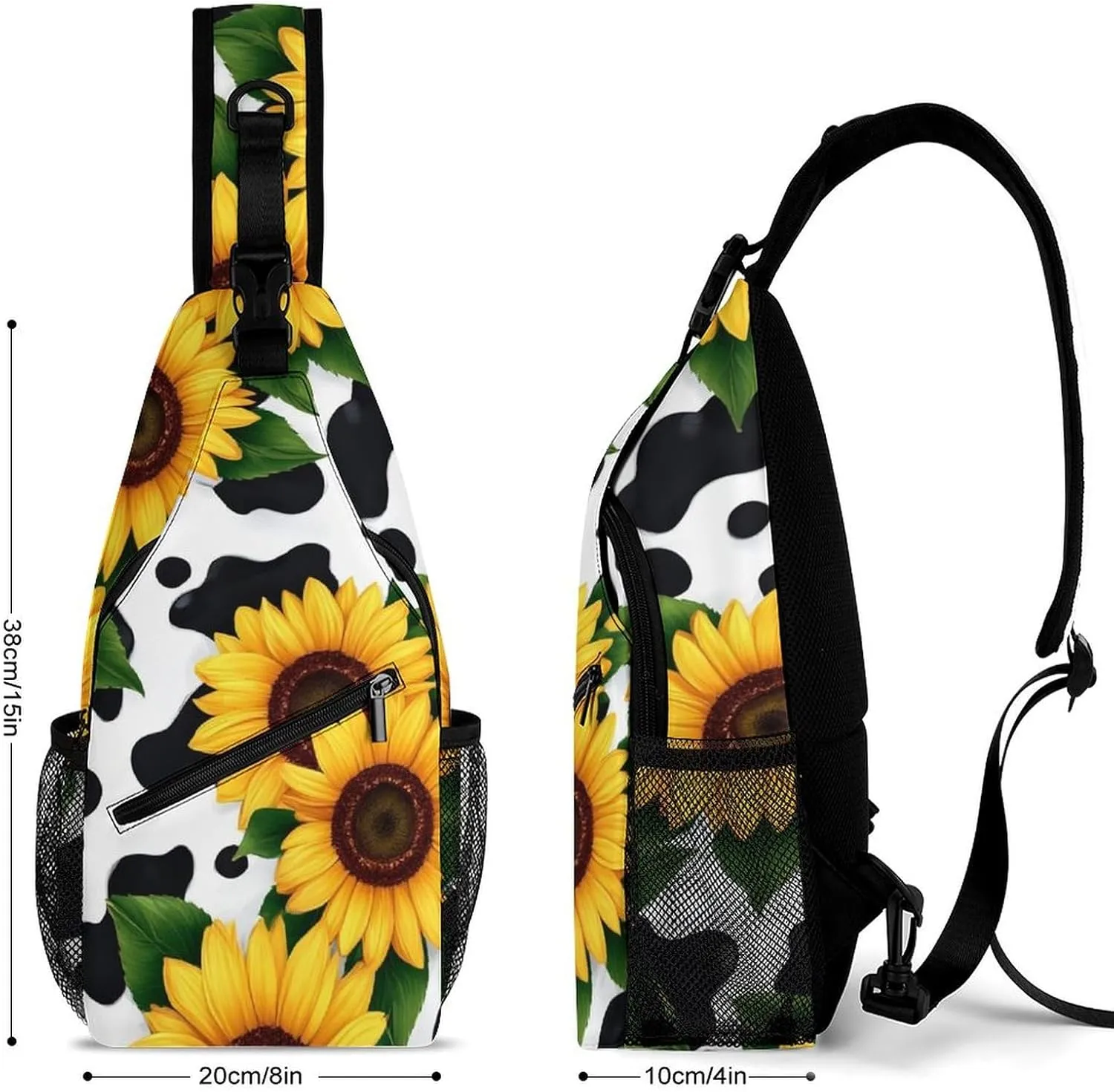 Men & Women Sling Backpack Satchel Bookbags Travel Rucksack Daypack - Multipurpose Anti-Theft Tool Backpack, Crossbody Chest Rucksack, 80S Vintage Sunflower Cow Print