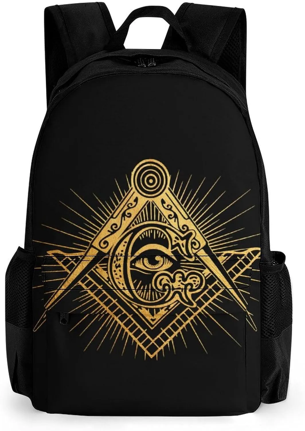 Men Women Polyester Golden Masonic Faith Hope And Charity Freemason Eyes Sign Art Daypack Big Capacity Shoulder Bag With Adjustable Shoulder Straps for Camping Travel Walking Cycling