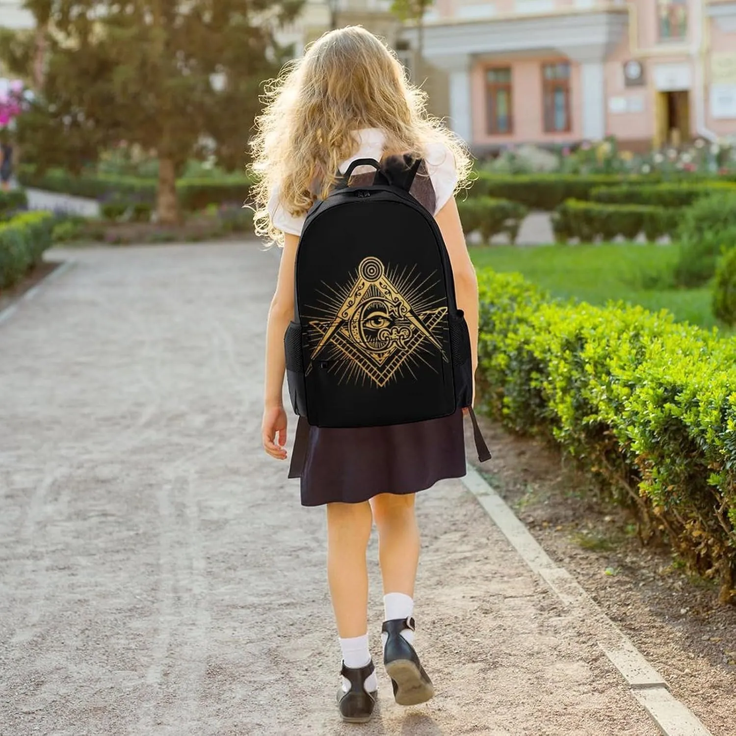 Men Women Polyester Golden Masonic Faith Hope And Charity Freemason Eyes Sign Art Daypack Big Capacity Shoulder Bag With Adjustable Shoulder Straps for Camping Travel Walking Cycling