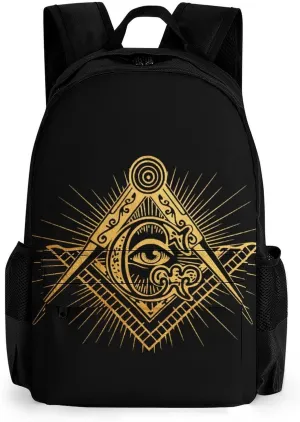 Men Women Polyester Golden Masonic Faith Hope And Charity Freemason Eyes Sign Art Daypack Big Capacity Shoulder Bag With Adjustable Shoulder Straps for Camping Travel Walking Cycling