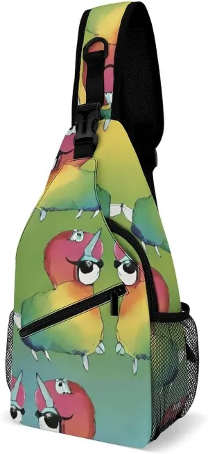 Men Women Sling Shoulder Backpack Foldable Unbalance Shoulder Chest Crossbody Bag - Rainbow Alpaca Art Anti-Theft Multipurpose Rucksack Bookbag Backpack