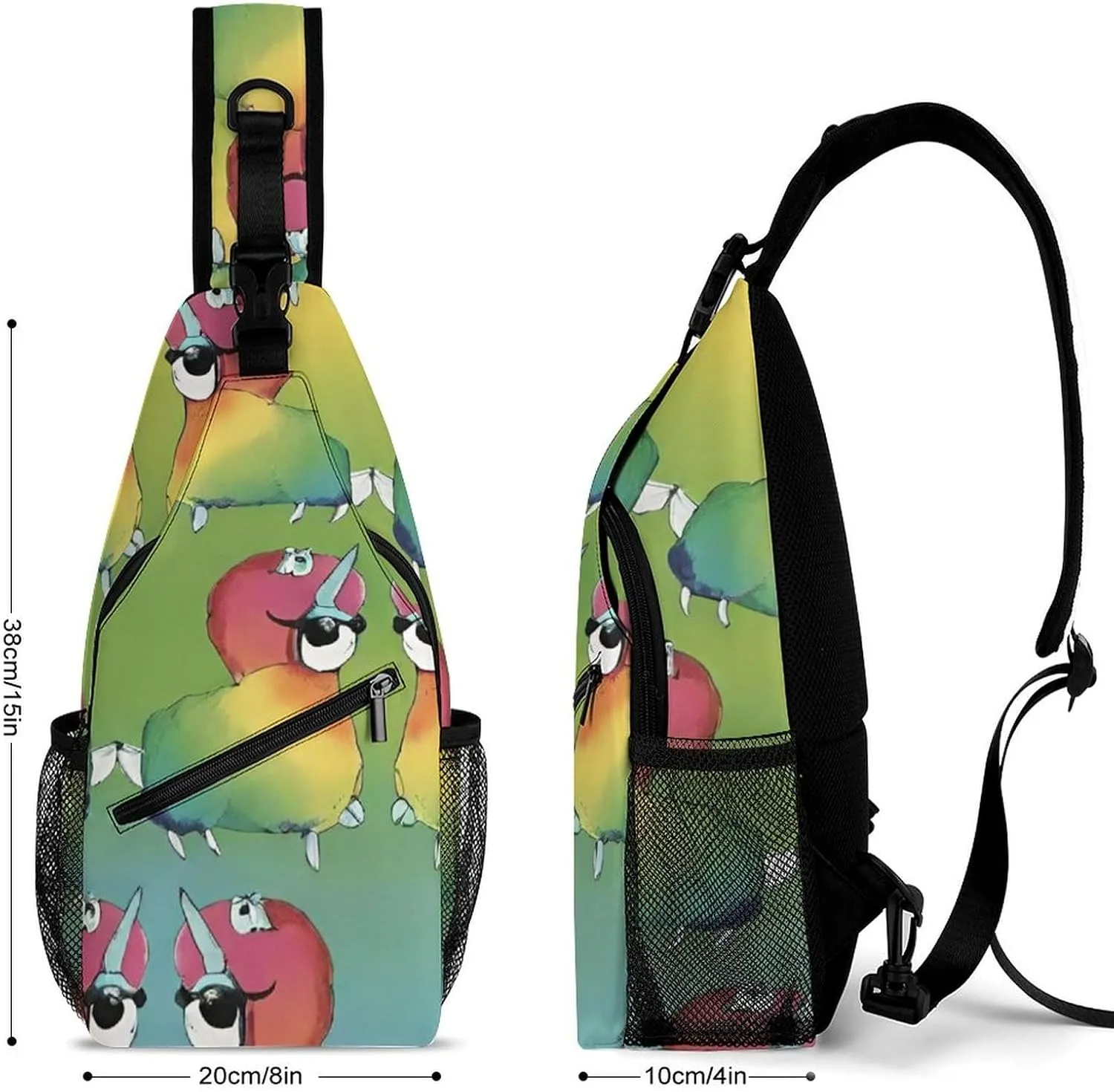Men Women Sling Shoulder Backpack Foldable Unbalance Shoulder Chest Crossbody Bag - Rainbow Alpaca Art Anti-Theft Multipurpose Rucksack Bookbag Backpack