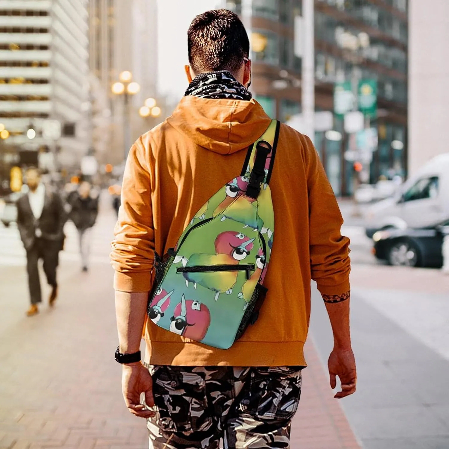Men Women Sling Shoulder Backpack Foldable Unbalance Shoulder Chest Crossbody Bag - Rainbow Alpaca Art Anti-Theft Multipurpose Rucksack Bookbag Backpack