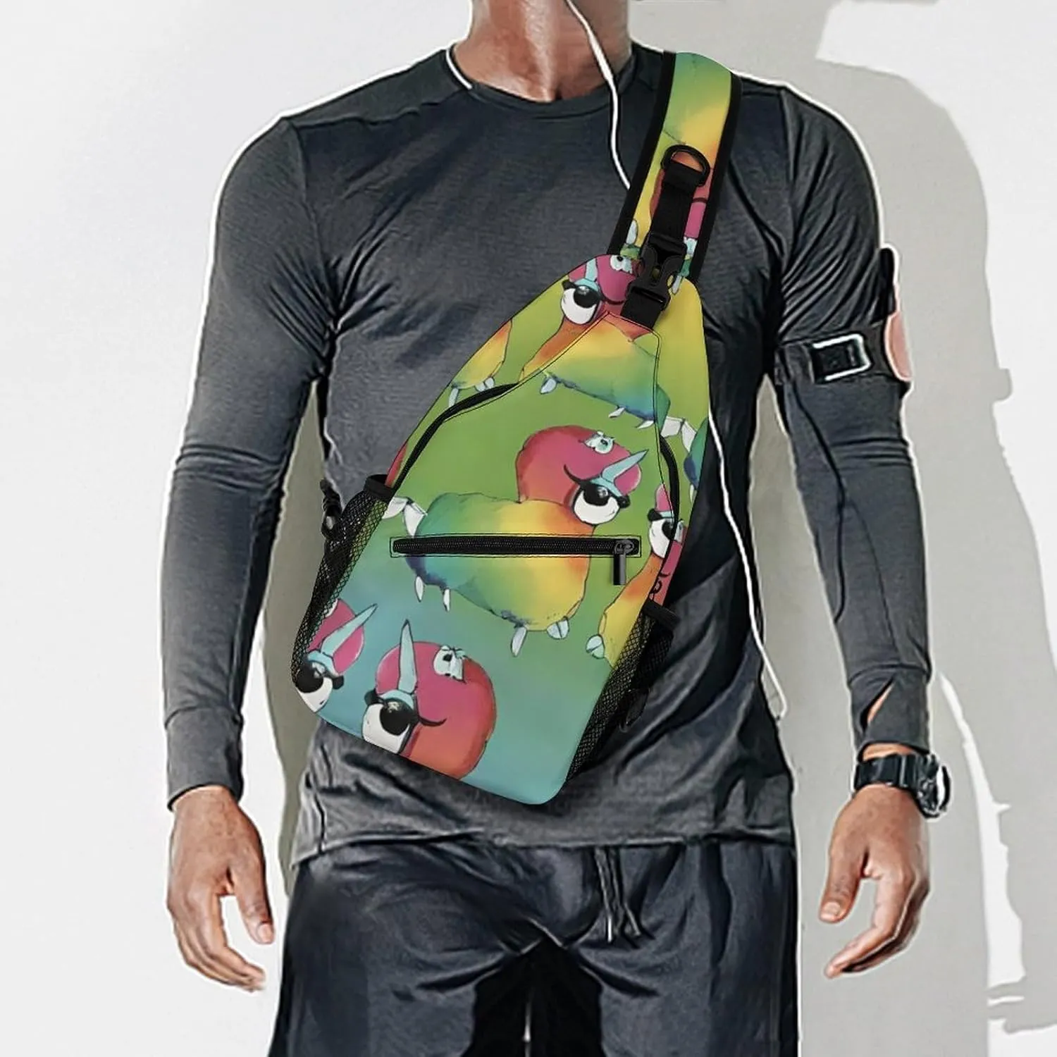 Men Women Sling Shoulder Backpack Foldable Unbalance Shoulder Chest Crossbody Bag - Rainbow Alpaca Art Anti-Theft Multipurpose Rucksack Bookbag Backpack