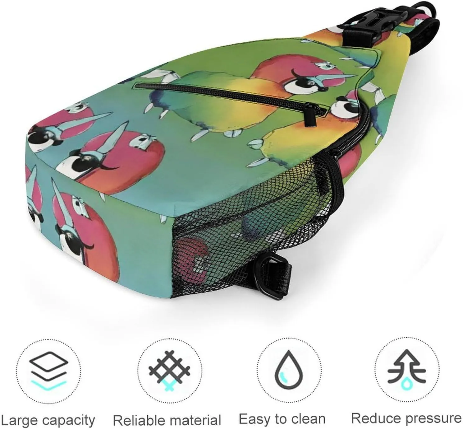 Men Women Sling Shoulder Backpack Foldable Unbalance Shoulder Chest Crossbody Bag - Rainbow Alpaca Art Anti-Theft Multipurpose Rucksack Bookbag Backpack