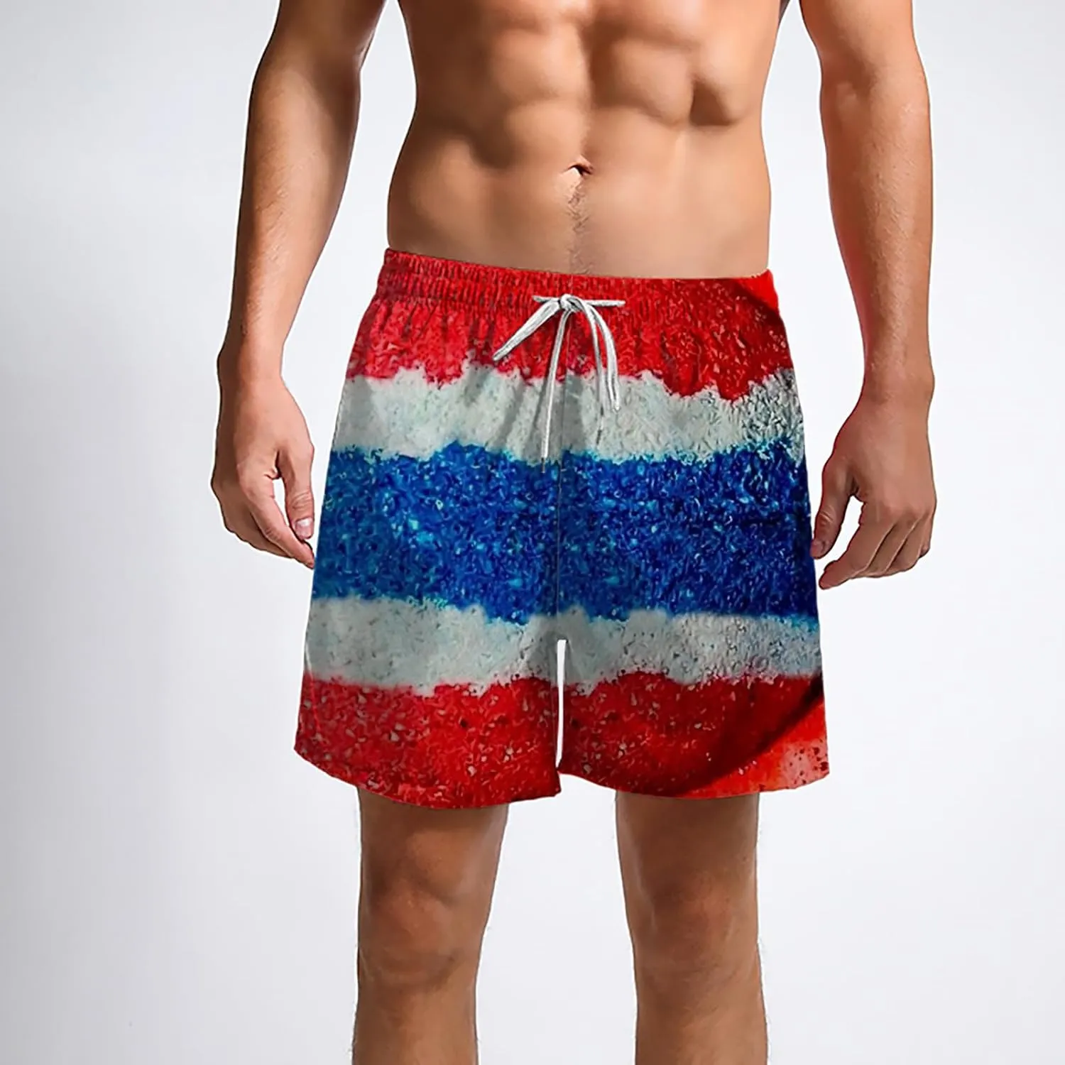 Mens Swimming Trunks Swimsuit Print Drawstring Tie Elastic Waist Casual Fashion Beach Shorts Mens Boys Shorts Man