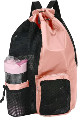 Mesh Backpack,Mesh Swim Drawstring Backpacks with Wet/Dry for Beach,Swimming,Gym,Pool,Workout Gear and Sports