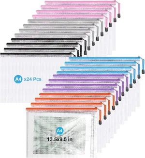 Mesh Zipper Pouch Bags,A4 Zipper Bags,24pcs Zipper Pouches for Organizing Classroom,Travel Pouch for School,Office Supplies and Home Organization.