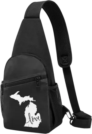 Michigan Love State Sling Bag Crossbody Backpack Shoulder Casual Daypack Bags for Men Women