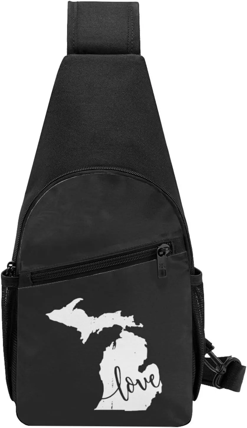 Michigan Love State Sling Bag Crossbody Backpack Shoulder Casual Daypack Bags for Men Women
