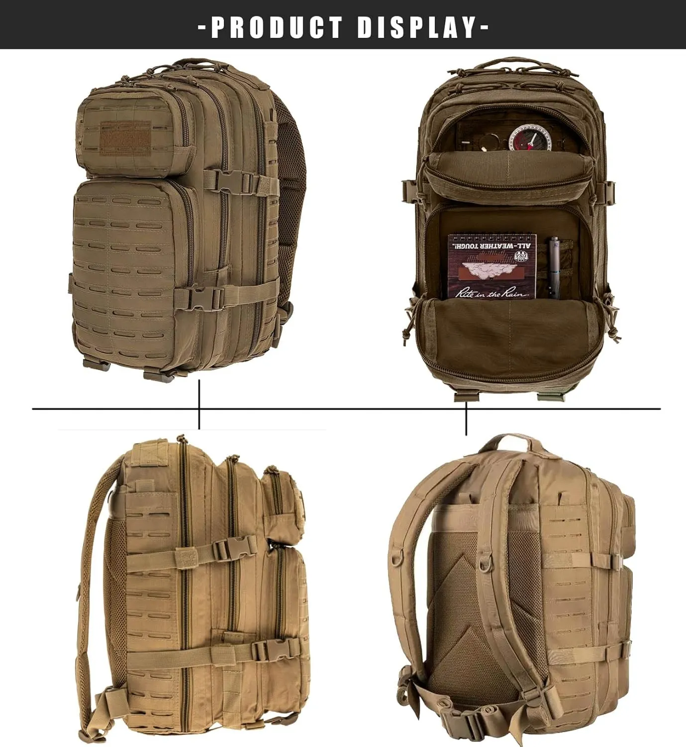 Military Tactical Backpack for Men 35L Small Molle System Water Resistant 3 Day Survival Assault Pack for Bug Out Bag Rucksack Travel Hiking Camping Gym Range Trekking Hunting Sport Work (Tan)