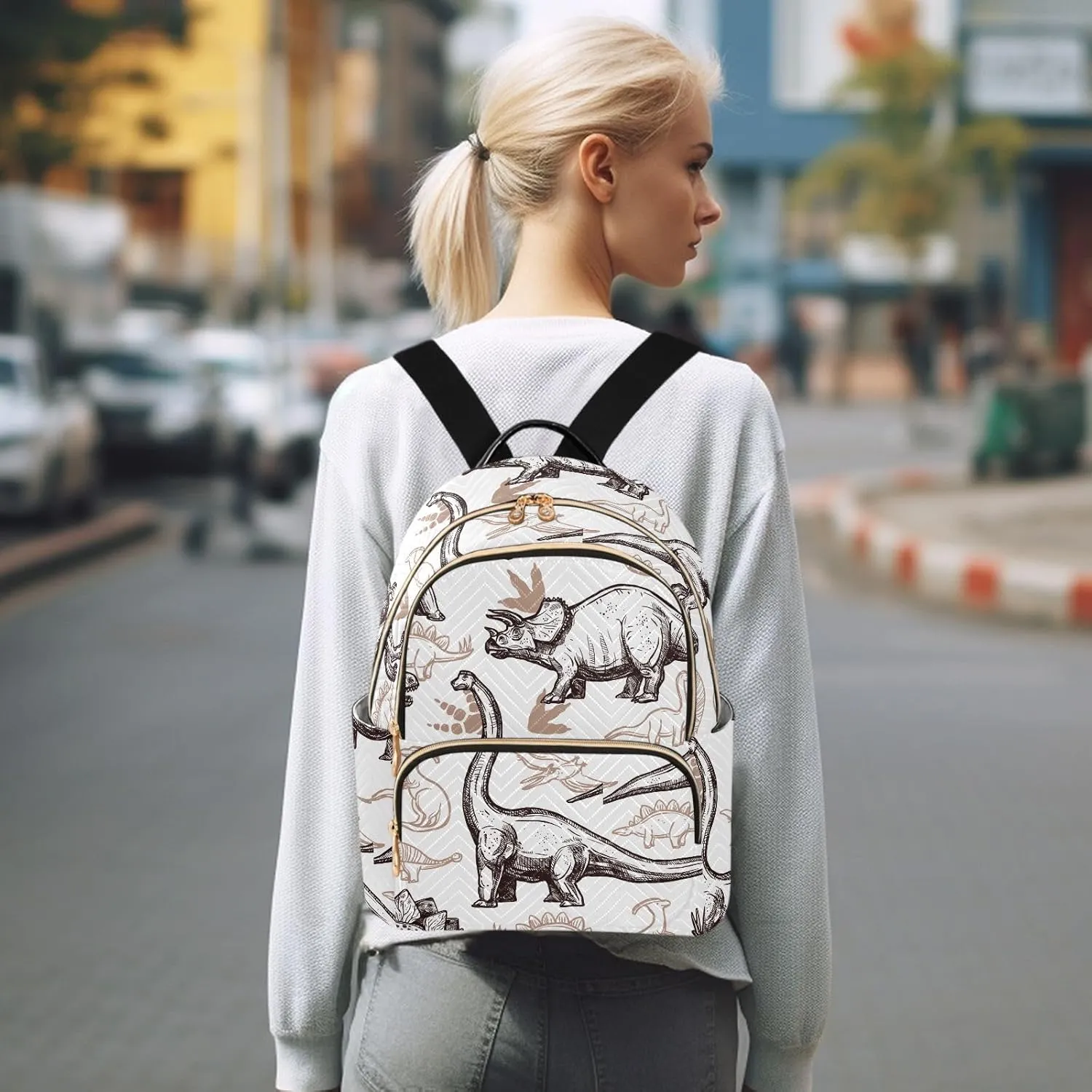 Mini Backpack Purse for Women Lightweight Girls Small Size Animal Dinosaurs Pattern School Teens College Traveling