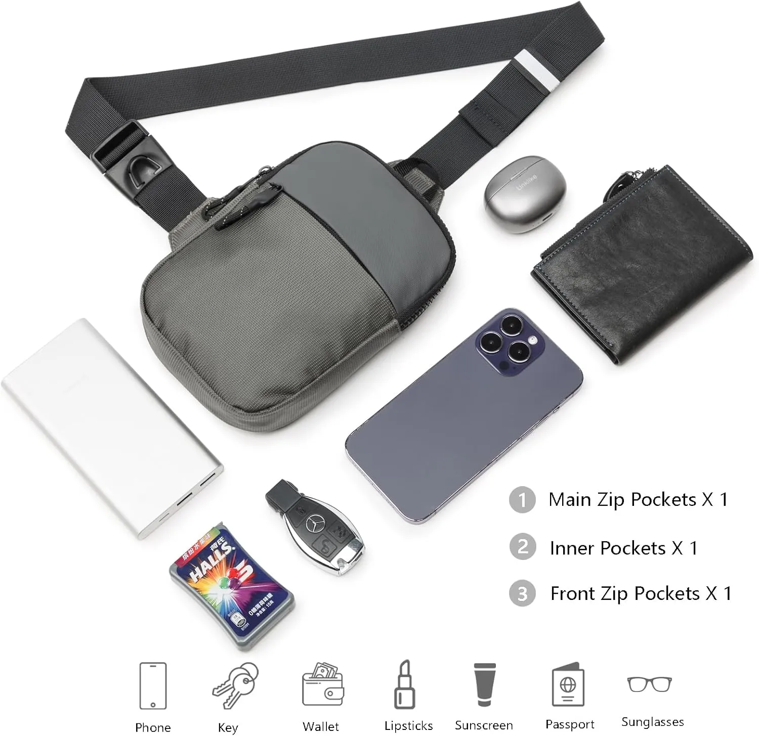 Mini Sling Bag for Men Women, Crossbody Waterproof Trendy Shoulder Cell Phone Chest Bag for Travel Work Gym