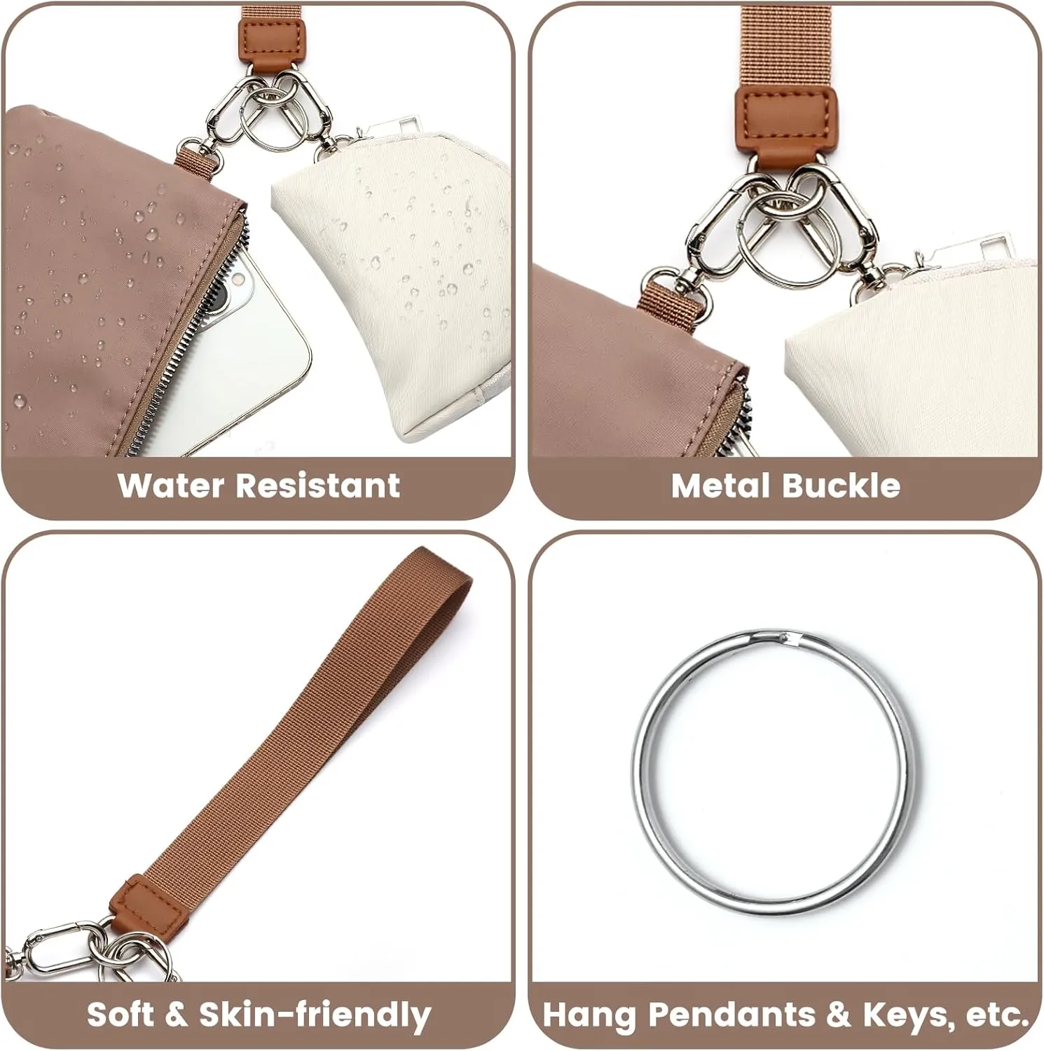 Mini Zip Around Wristlet Keychain Wallet for Women Detachable Dual Pouch Wristlet Portable Phone Coin Purse Coin Pocket (Khaki Brown)