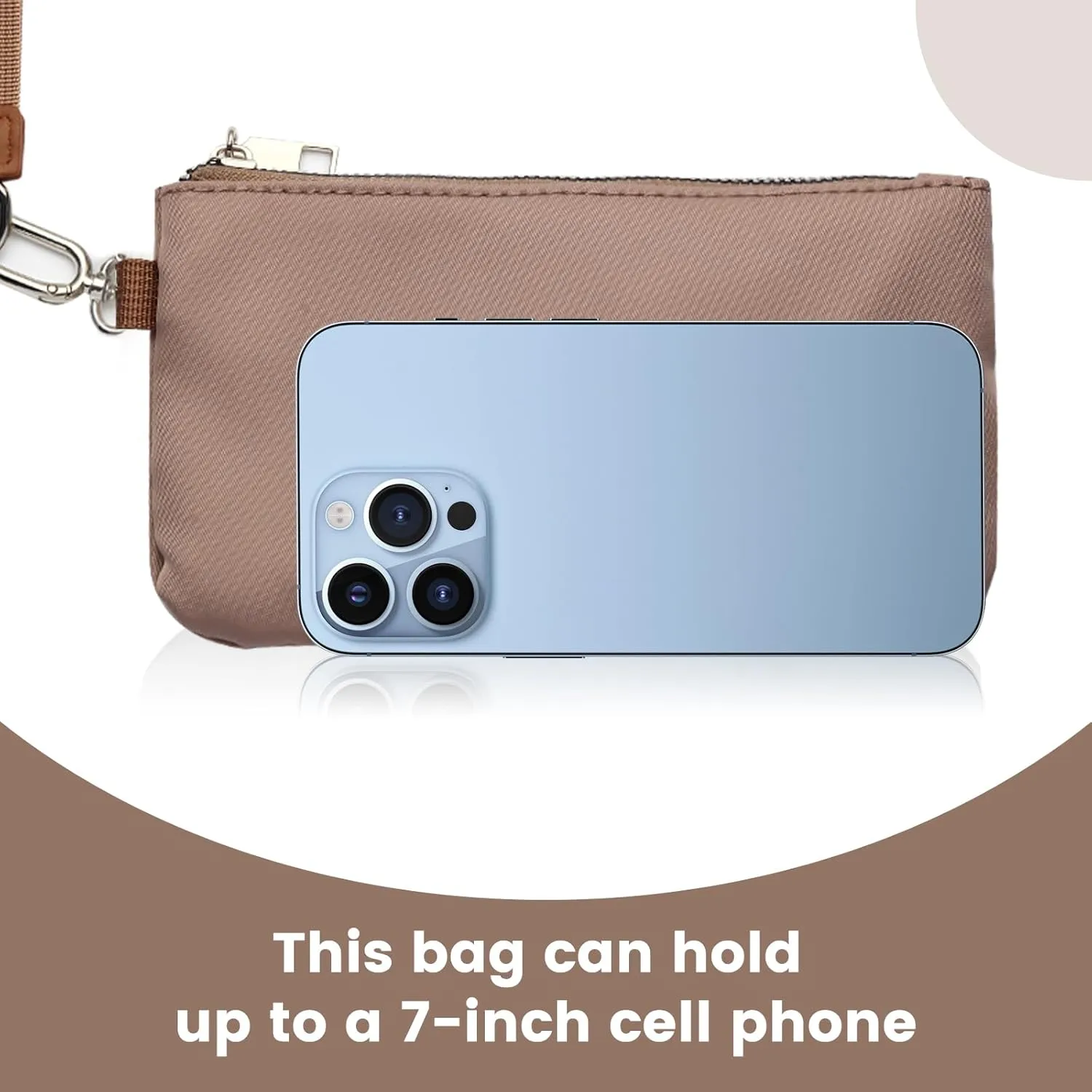 Mini Zip Around Wristlet Keychain Wallet for Women Detachable Dual Pouch Wristlet Portable Phone Coin Purse Coin Pocket (Khaki Brown)