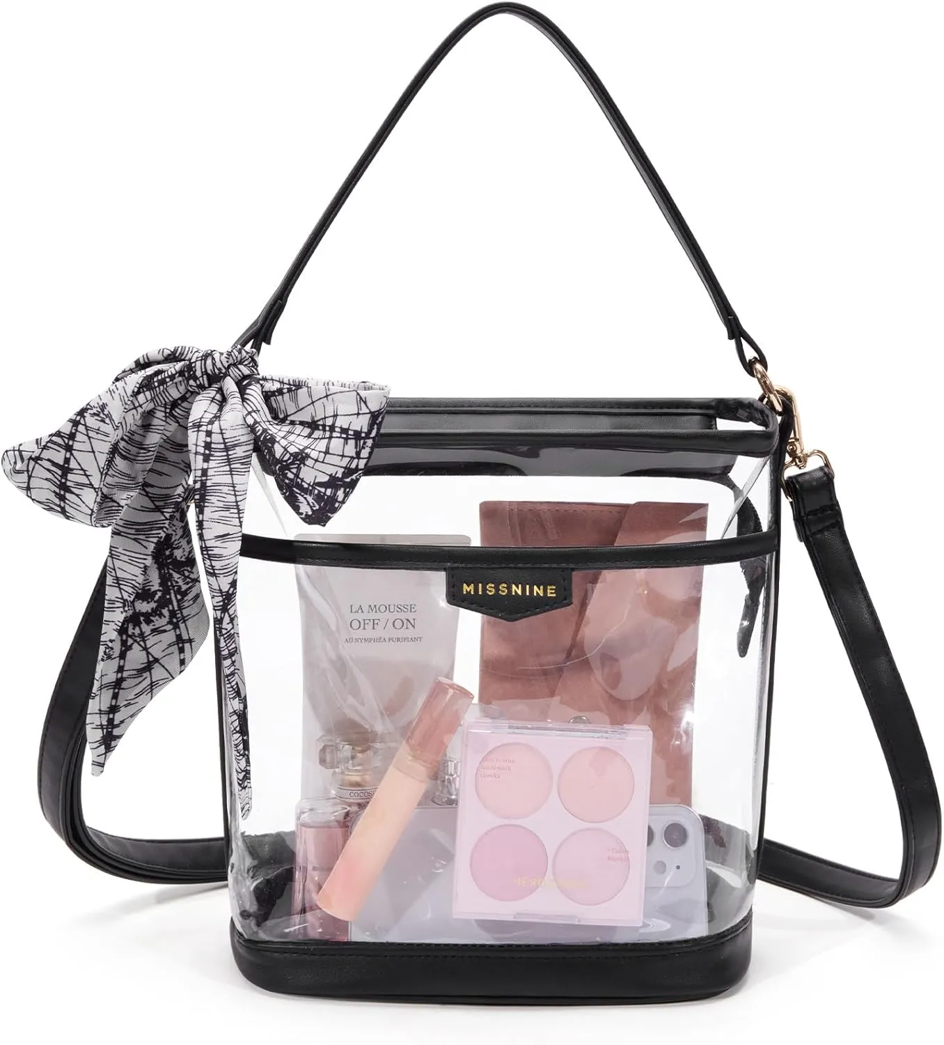 Missnine Clear Bag for Stadium Approved, Clear Crossbody Bucket Bag Transparent PVC Purse for Women, Concert Stadium Events