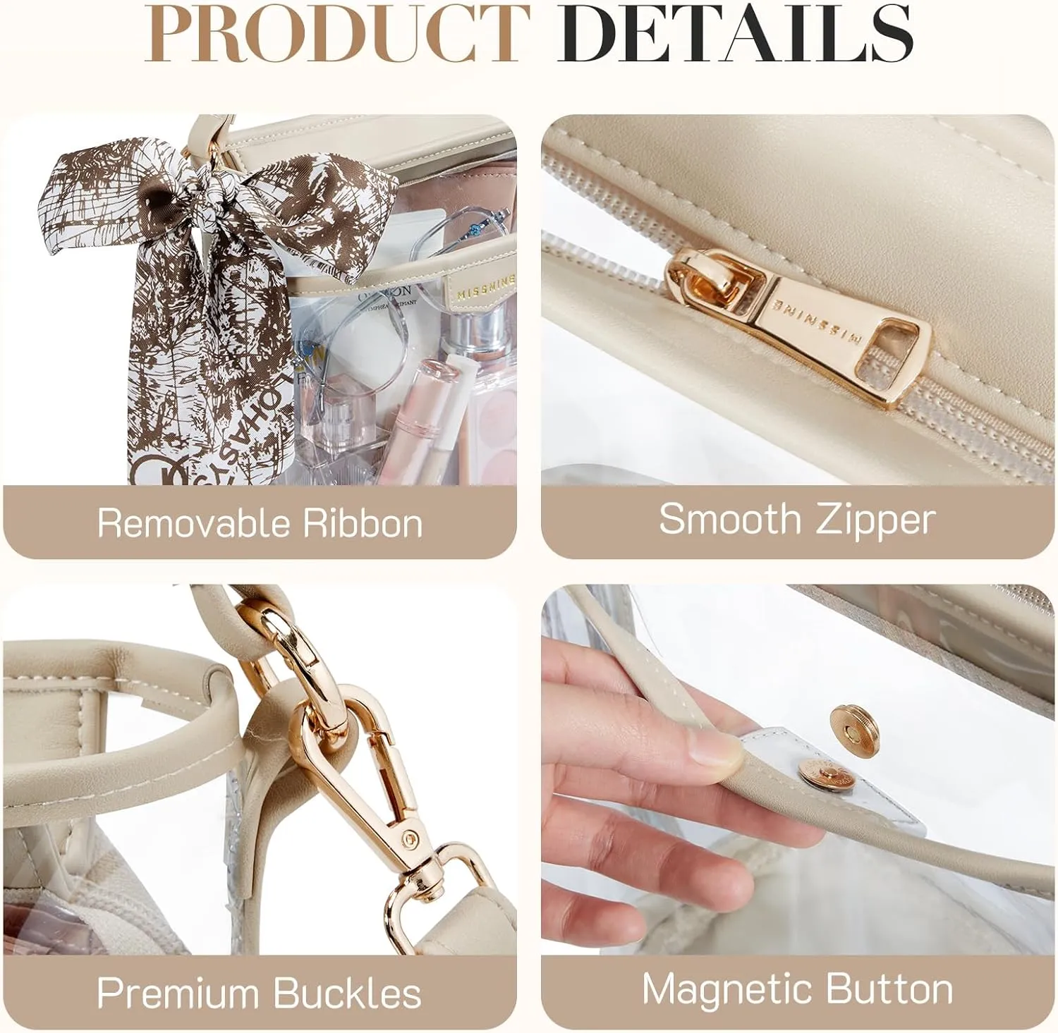 Missnine Clear Bag for Stadium Approved, Clear Crossbody Bucket Bag Transparent PVC Purse for Women, Concert Stadium Events