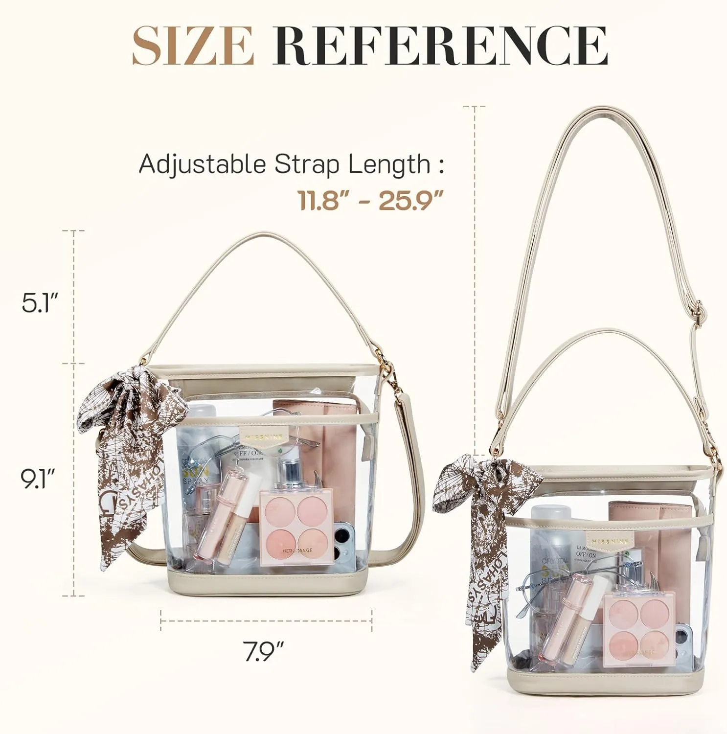 Missnine Clear Bag for Stadium Approved, Clear Crossbody Bucket Bag Transparent PVC Purse for Women, Concert Stadium Events