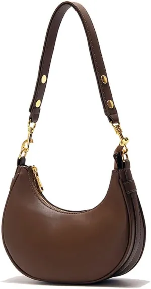 Mn&Sue Women's Leather Shoulder Purses Classic Medium Hobo Tote Bag Moon Crescent Design Ladies Handbag and Purse