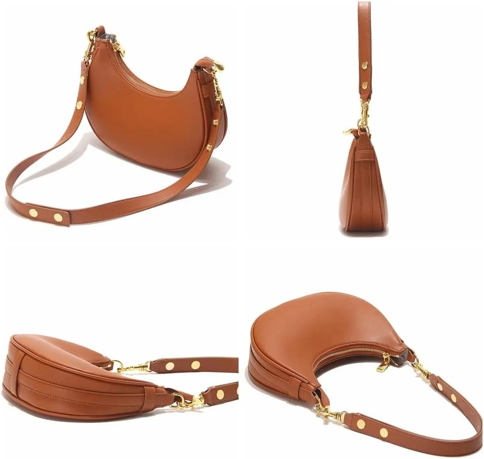 Mn&Sue Women's Leather Shoulder Purses Classic Medium Hobo Tote Bag Moon Crescent Design Ladies Handbag and Purse