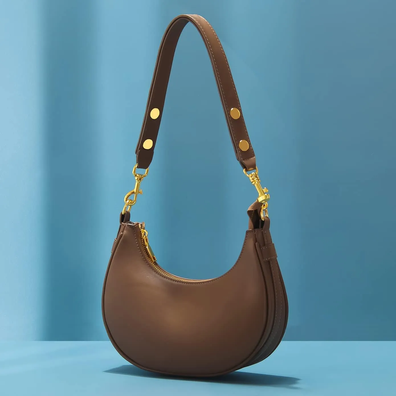 Mn&Sue Women's Leather Shoulder Purses Classic Medium Hobo Tote Bag Moon Crescent Design Ladies Handbag and Purse