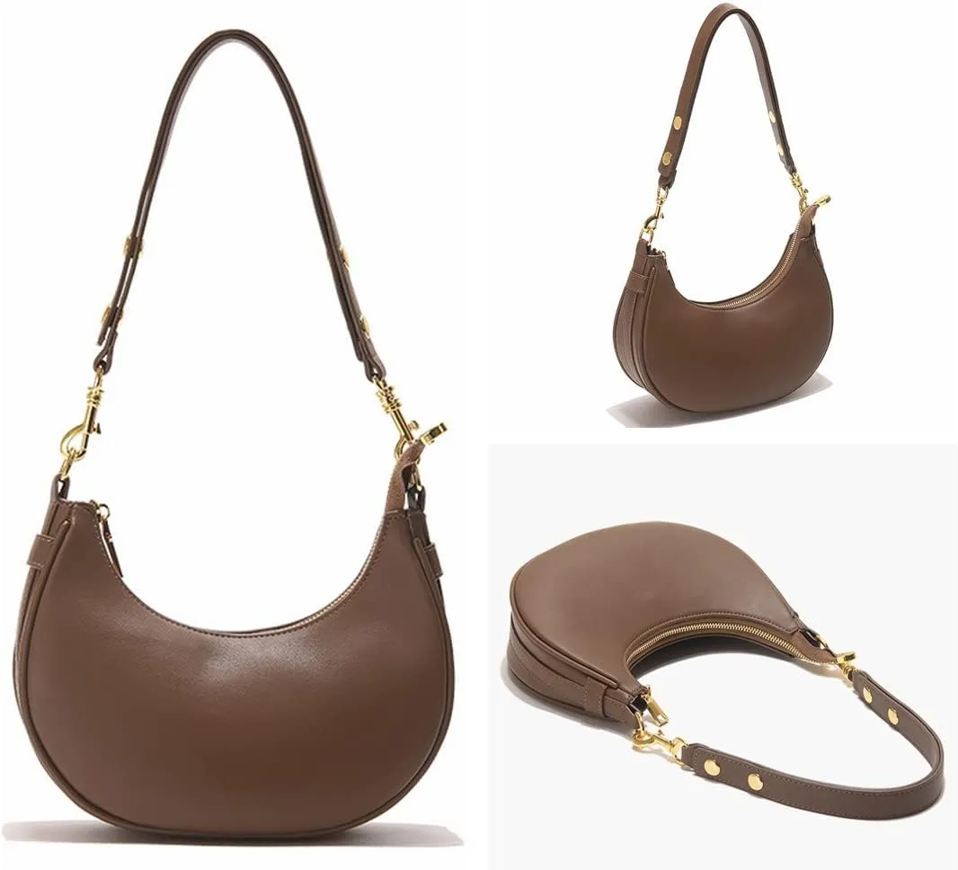 Mn&Sue Women's Leather Shoulder Purses Classic Medium Hobo Tote Bag Moon Crescent Design Ladies Handbag and Purse