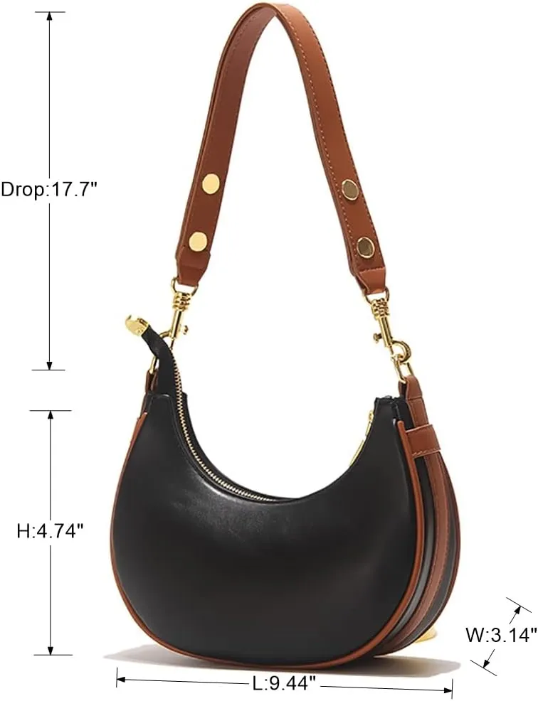 Mn&Sue Women's Leather Shoulder Purses Classic Medium Hobo Tote Bag Moon Crescent Design Ladies Handbag and Purse