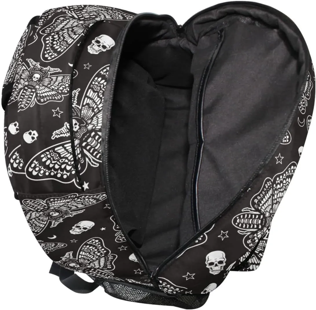 MNSRUU Student School Bag Black Goth Butterfly Moth Backpack for Girls Boys College Bookbag Laptop Rucksack Travel Backpack for Adult Teen Casual Daypack