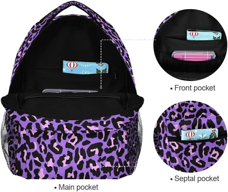 MNSRUU Student Travel School Backpack Neon Purple And Pink Leopard College Laptop Backpacks Business iPad Tablet Computer Bookbags for Adult Teen