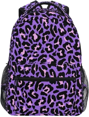 MNSRUU Student Travel School Backpack Neon Purple And Pink Leopard College Laptop Backpacks Business iPad Tablet Computer Bookbags for Adult Teen