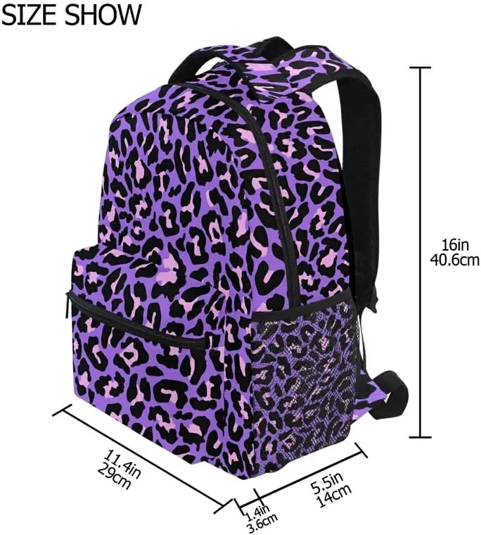 MNSRUU Student Travel School Backpack Neon Purple And Pink Leopard College Laptop Backpacks Business iPad Tablet Computer Bookbags for Adult Teen